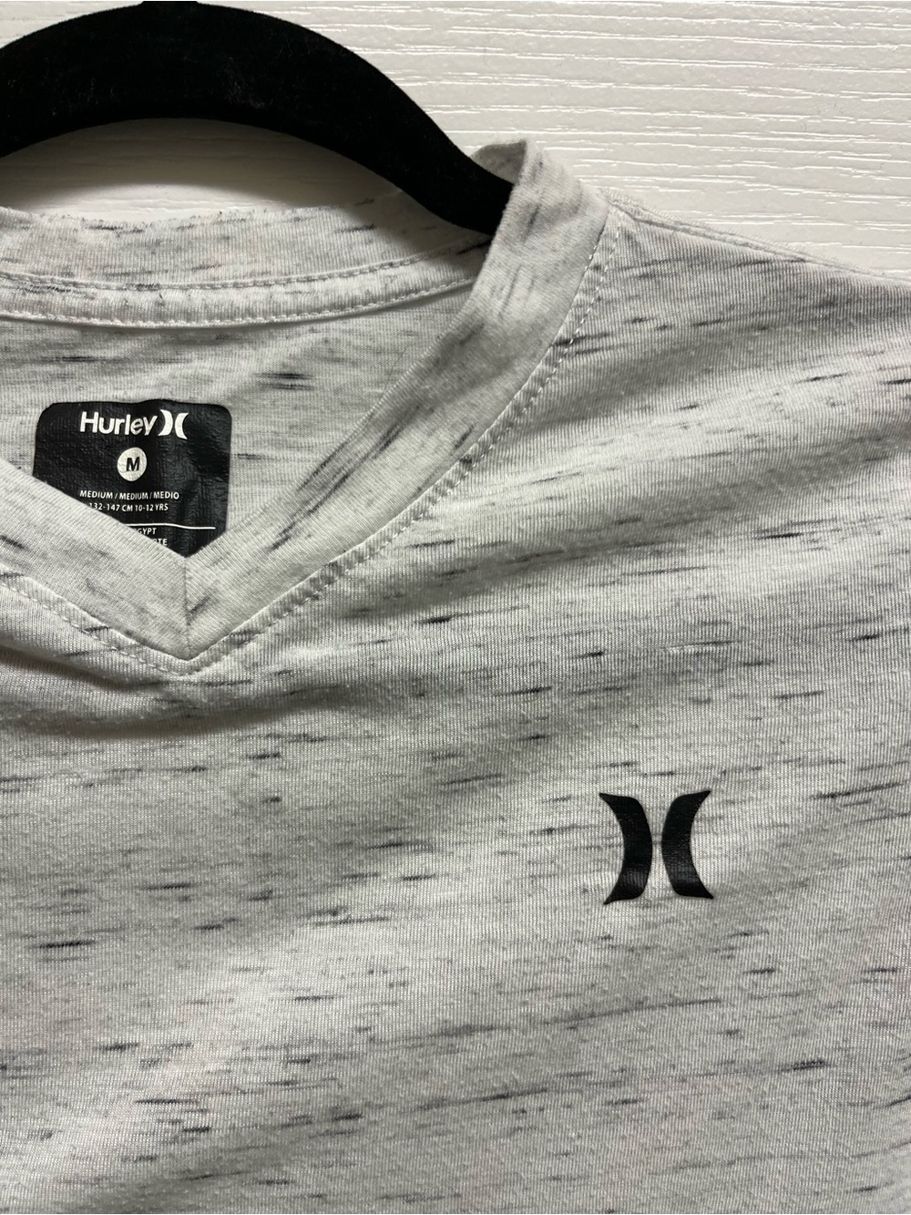 Hurley Heathered Light Gray V-Neck Tee with Black Logo